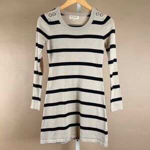 Pink Rose Size Petite Small Elbow Patch Sweater Dress Retro Striped Nautical